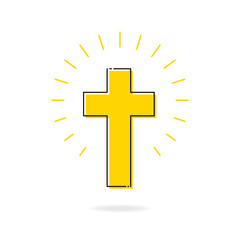 Vector design of a yellow cross with a thin border and sparkles