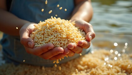 woman hands holding a rice