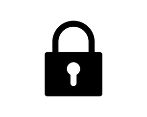 Simple, bold black padlock icon. Perfect for websites, apps, and presentations needing a security or privacy symbol.  Clean design ensures versatility and easy readability.
