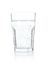 Glass of refreshing soda water isolated on white