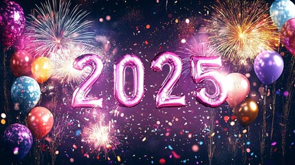 Fireworks, balloons, 2025 New Year celebration