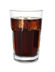 Refreshing cola with ice cubes in glass isolated on white