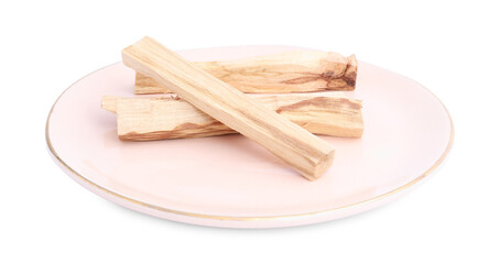 Three palo santo sticks on white background