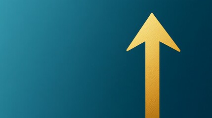Gold arrow pointing up, growth concept, blue background, success