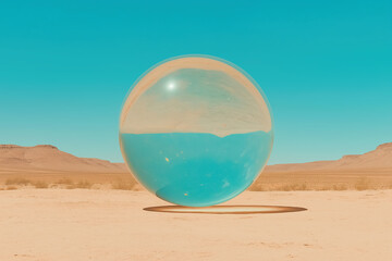 Surreal Desert Scene with Giant Glass Sphere