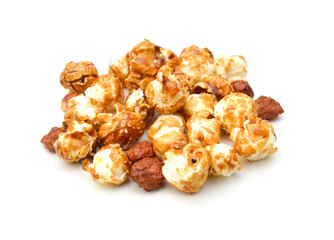 Caramel popcorn on a white background