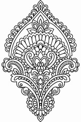 Intricate Floral Mandala Design with Elegant Curves and Leaf Patterns, Detailed Black and White Mandala Art with Swirling Petals and Ornate Flourishes, Beautiful Hand-Drawn Floral Mandala