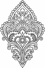 Intricate Floral Mandala Design with Elegant Curves and Leaf Patterns, Detailed Black and White Mandala Art with Swirling Petals and Ornate Flourishes, Beautiful Hand-Drawn Floral Mandala