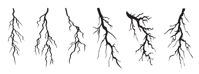 Lightning set. Vector lightning electricity logo. Illustration of lightning icon set. Natural phenomenon isolated on white background.