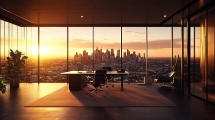 Fototapeta premium stunning sunset cityscape view from modern office