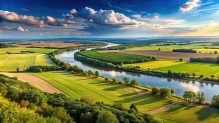 Fototapeta premium Field landscape panorama of Po river valley fields, panoramic view
