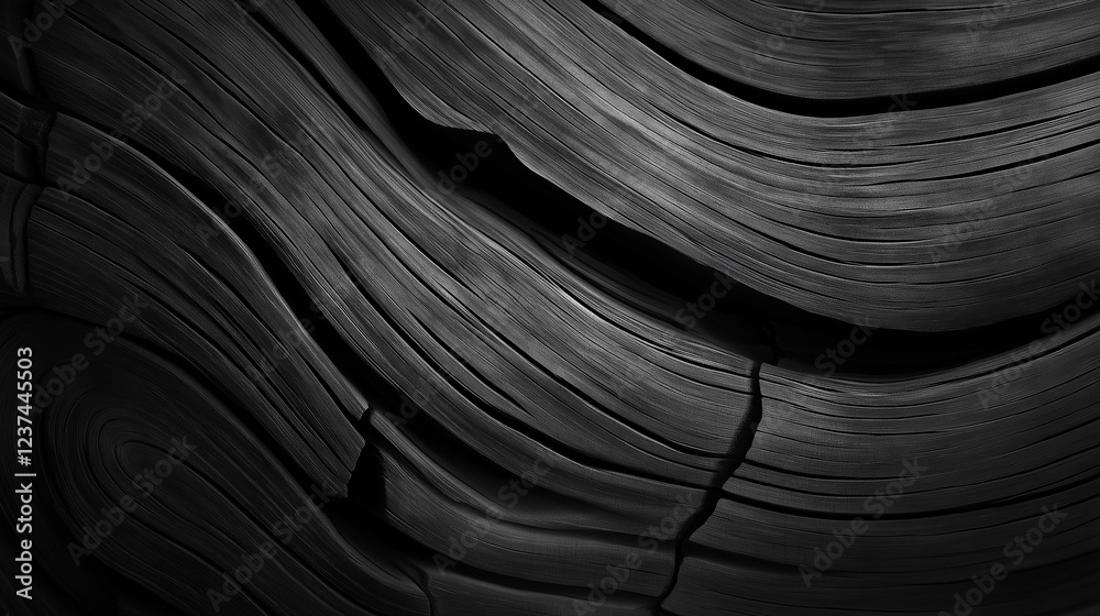 Poster dark wood grain forming abstract wavy pattern with cracks