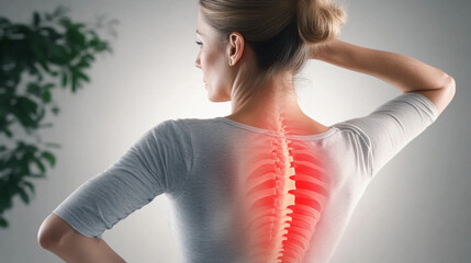 Spine osteoporosis. Spinal cord problems on woman's back