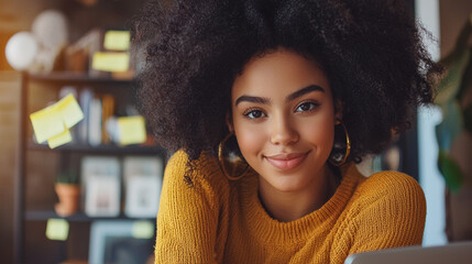 A content strategist reviewing keyword research on a Macbook, with sticky notes and reference books around the desk. 