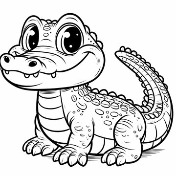 cute cartoon alligator smiling black and white clip art preview