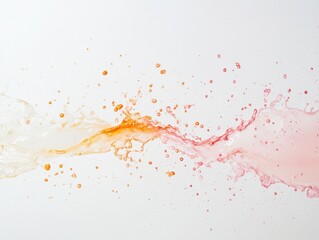 Vibrant splash of orange and pink liquids in motion on white background