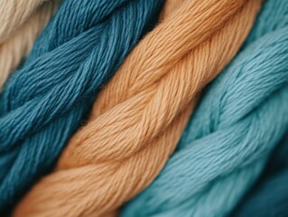 Close-up of tangerine and teal braided yarn textures