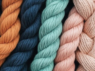 Colorful braided yarn in orange, blue, green, pink tones for creative crafts