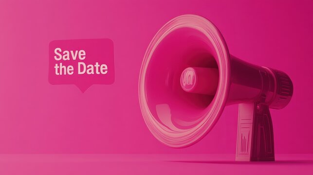 pink megaphone save the date announcement