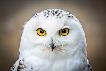Obraz premium Pure white owl, vertically framed. A minimalist wildlife close-up capturing serene avian elegance.