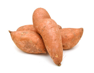 Sweet potatoes on white background