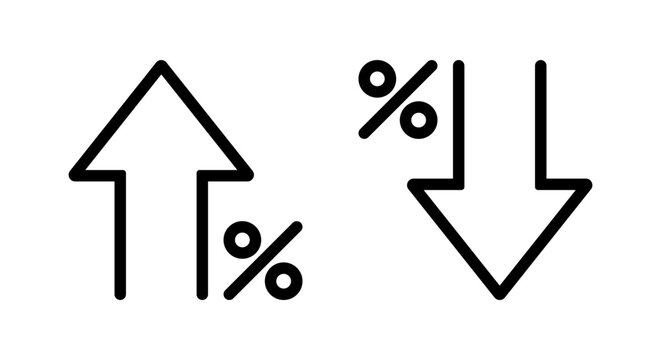 Percent arrow up and down icon in outline style. Percentage increase and decrease arrows sign symbol