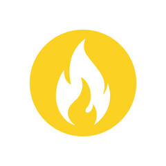 Flat vector design of flame icon on yellow circle