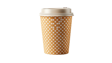 Disposable coffee cup with polka dots on transparent background