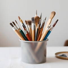 art tools that are in one container on the table