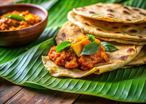 Sri Lankan Pol Roti & Lunu Miris shine:  banana leaf artistry elevates this food photography.