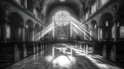Naklejka premium sunbeams illuminate church interior