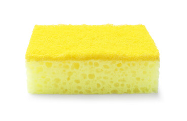 One yellow sponge isolated on white. Cleaning tool
