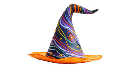 Colorful witch hat with orange brim isolated on transparent background