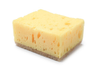 One yellow sponge isolated on white. Cleaning tool