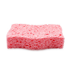 One pink sponge isolated on white. Cleaning tool