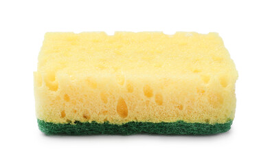 One yellow sponge isolated on white. Cleaning tool