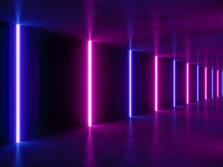 interior empty space with colorful lighting , 3d rendering