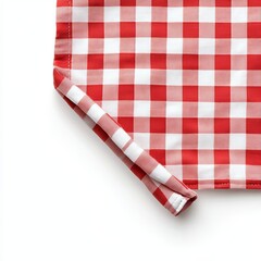 Red and white gingham fabric corner detail.