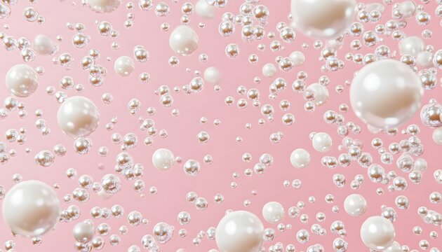 White Pearls Falling Against Pink Background