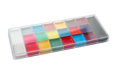 Bright face paint palette isolated on white