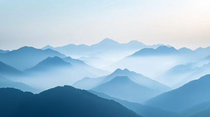 Obraz premium Landscape with abstract gradient of mountain peaks in blue colors, natural travel outdoor background