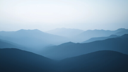 Fototapeta premium Landscape with abstract gradient of mountain peaks in blue colors, natural travel outdoor background