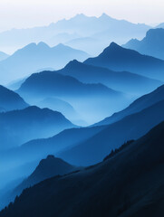 Fototapeta premium Landscape with abstract gradient of mountain peaks in blue colors, natural travel outdoor background