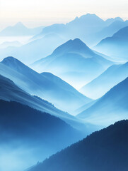 Landscape with abstract gradient of mountain peaks in blue colors, natural travel outdoor background