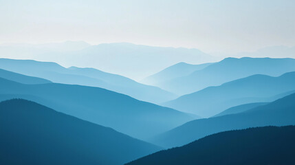 Obraz premium Landscape with abstract gradient of mountain peaks in blue colors, natural travel outdoor background