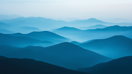 Landscape with abstract gradient of mountain peaks in blue colors, natural travel outdoor background