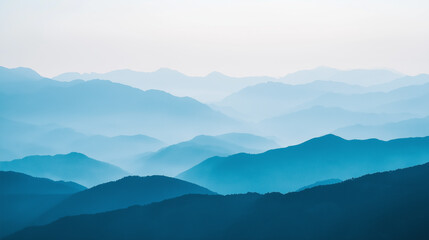 Fototapeta premium Landscape with abstract gradient of mountain peaks in blue colors, natural travel outdoor background