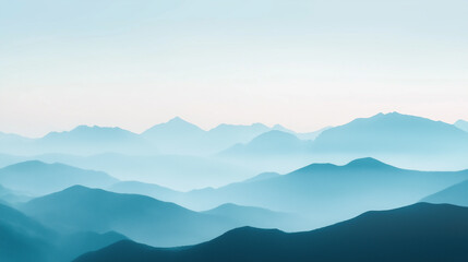 Landscape with abstract gradient of mountain peaks in blue colors, natural travel outdoor background
