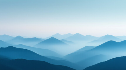 Obraz premium Landscape with abstract gradient of mountain peaks in blue colors, natural travel outdoor background