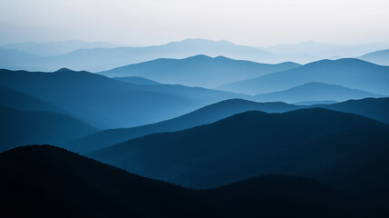 Fototapeta premium Landscape with abstract gradient of mountain peaks in blue colors, natural travel outdoor background